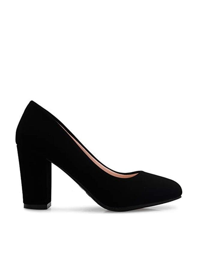 Olivia K Women's Classic Round-Toe Platform Pumps High Block Heel - Adorable, Comfortable (5.5,Black Nubuck*, Numeric_5_Point_5)