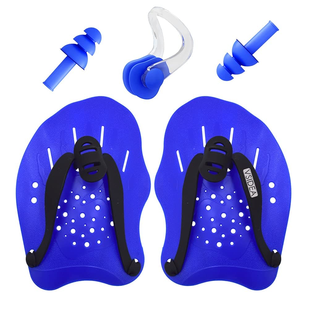Vsidea Swim Hand Paddles, Swimming Trainning Paddles with Adjustable Straps, Swim Paddles for Men Women Child (Blue)