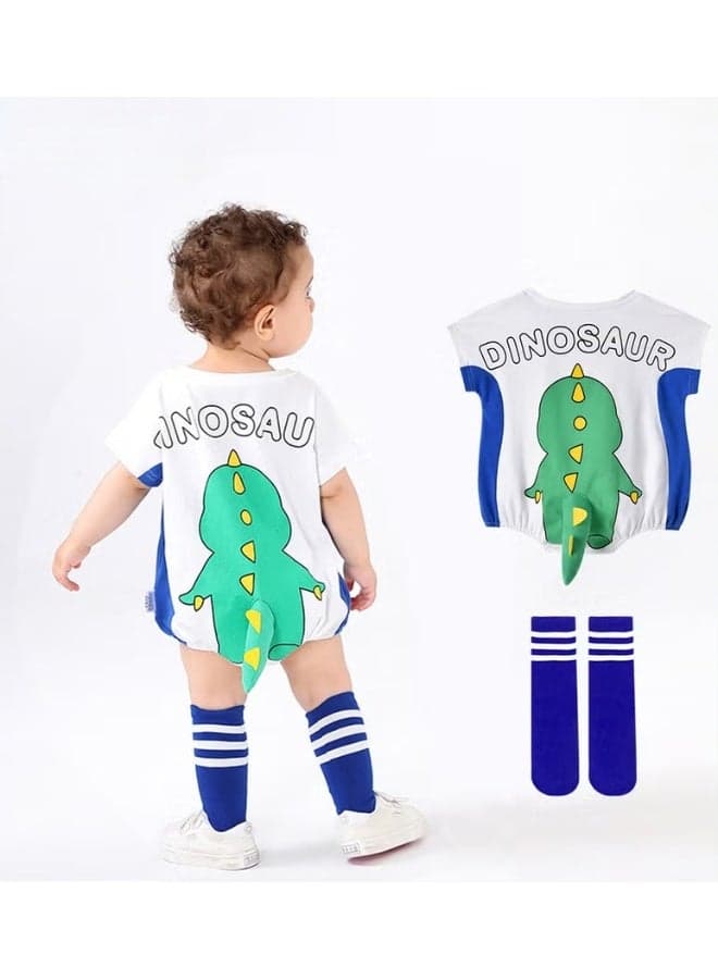 Baby Sports Style Short Sleeved Round Neck Bodysuit with A Pair of Socks, Infant Cute Animal Onesies for Newborn Boys and Girls 59-100cm