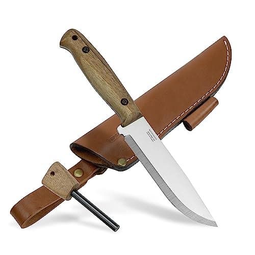 BPSKNIVES Adventurer - Bushcraft Knife - Fixed-Blade Carbon Steel Knife with Leather Sheath and Firestarter - Outdoor Full Tang Knives - Camping Knives - Survival Tactical Camp Knives