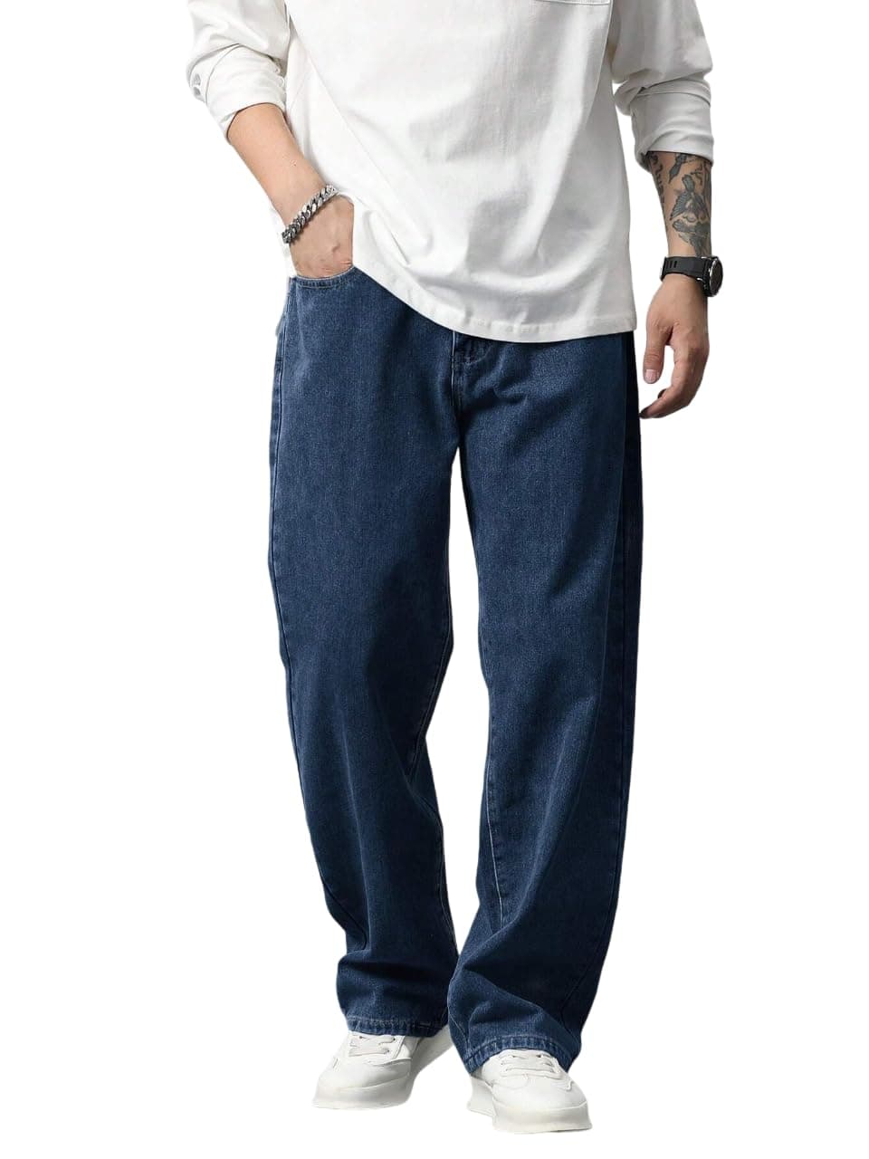 TAGAS Men's Mid Rise Relaxed Jeans (MDJ-22-LOOS 32_Dark Blue)