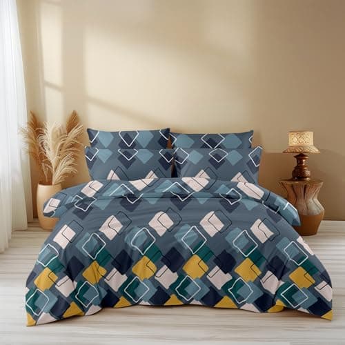 LOOMLYFE 300 TC All Season King Size AC Comforter || Blanket || Duvet for Double Bed with 1 Flat Bedsheet and 2 Large Pillow Covers - 4 Piece Comforter Set - NavySquare