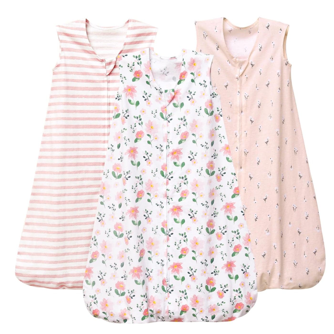 PHF Baby Sleep Sack 6-12 Months 3 Pack 100% Cotton Baby Wearable Blanket, 2-Way Zipper 0.5 TOG Toddler Sleeping Sack, Comfy Sleep Bag for Baby Girls, Pink Floral (Medium)