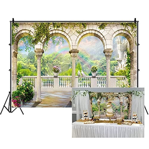 DORCEV 6x4ft Garden Arched Door Wedding Photography Backdrop Gorgeous Bridal Shower Engaged Theme Party Beautiful Building Rainbow Green Plants Backdrop Lover Adult Wedding Photo Shoot Prop Wallpaper