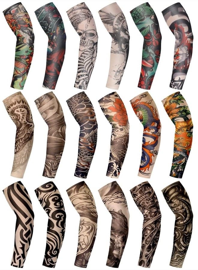 18 Pcs Tattoo Sleeves for Men Arm Sleeves Temporary Tattoo Sleeves Set Arts Fake Tattoo for Women to Cover Arms (Vivid Pattern,Medium)