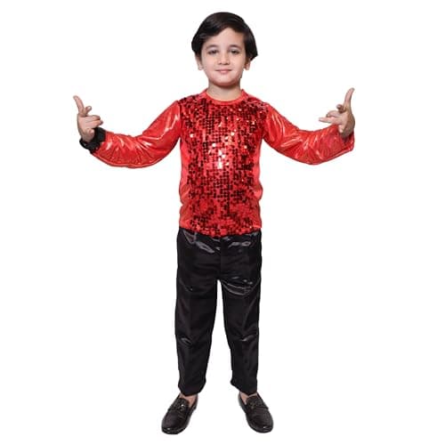 Kaku Fancy Dresses Red Lycra T-Shirt for Kids, Dance Costume for Boy & Girls - Red, 14-17 Years
