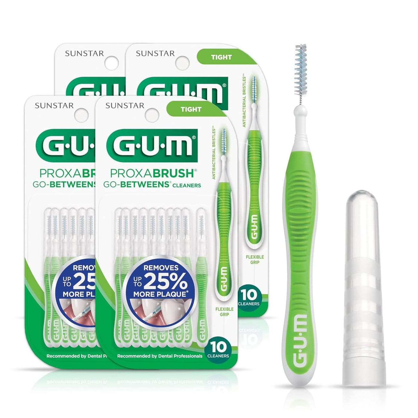 GUM Proxabrush GoBetweens Tight Interdental Brushes Soft Bristled Dental Picks for Plaque Removal Health Safe for Braces Dental Devices 10 Count Pack of 4