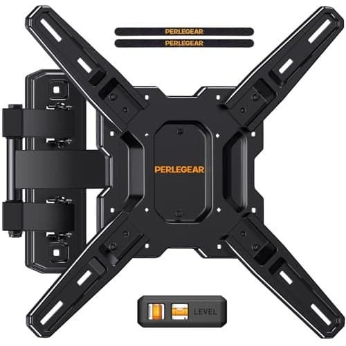 Perlegear Full Motion TV Mount for Most 26–65 inch Flat or Curved TVs up to 82 lbs, Wall Mount TV Bracket with Articulating Arms, Tool-Free Tilt, Swivel, Extension, Max VESA 400x400mm, PGMF3