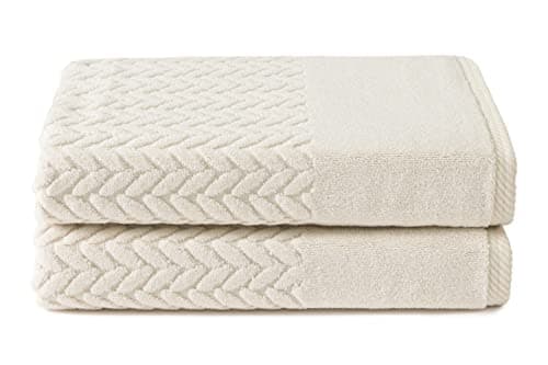 Texere 100% Organic Cotton Jacquard 650 GSM Premium Bath Towel Sets - Extra Absorbent Quick Dry and Plush (Cable, Birch, 2 Bath Towels)
