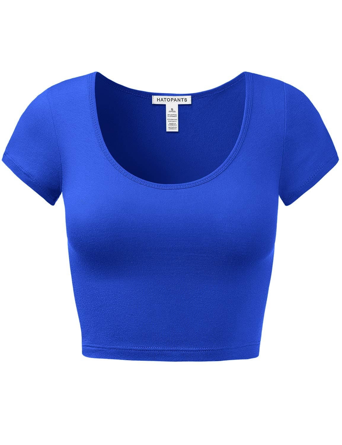 Women's Cotton Crop Tops Short Sleeve Scoop Neck Stretchy Casual Shirt RBLU S