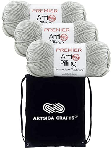 Premier Yarns Everyday AntiPilling Cloudy Day DN10072 3Skeins Same Dye Lot 4 Worsted Weight Acrylic Yarn for Crocheting and Knitting with Project Bag