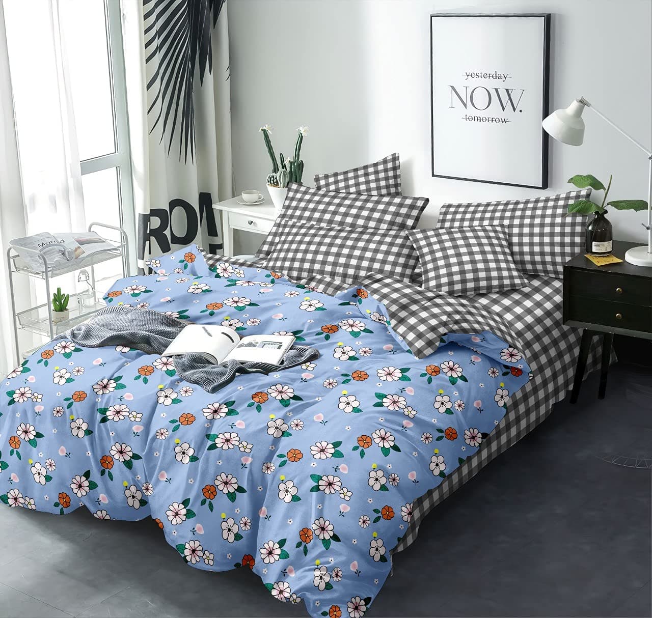 MORADO Premium Glace Cotton Floral Design Duvet Cover - Single, Sky Blue with Zipper