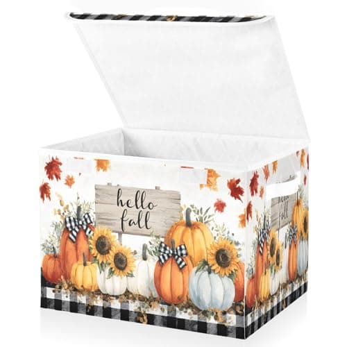 Bolaz Storage Bins with Lids and HandlesPumpkin Storage Box Basket with Cover Collapsible Organizer Containers for Home Closet Shelves