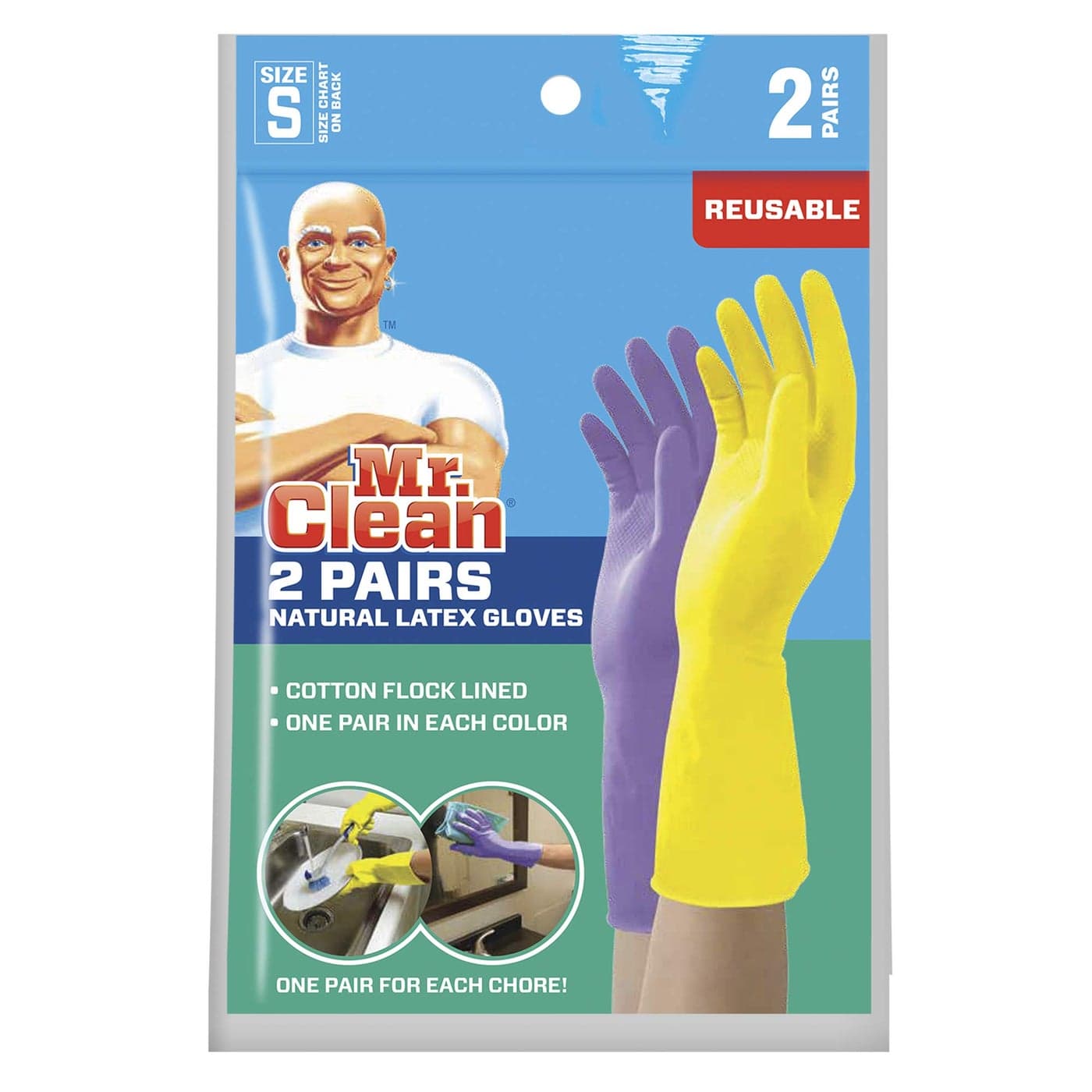 Mr Clean Small Reusable Latex Gloves 2 Color 2 Pairs