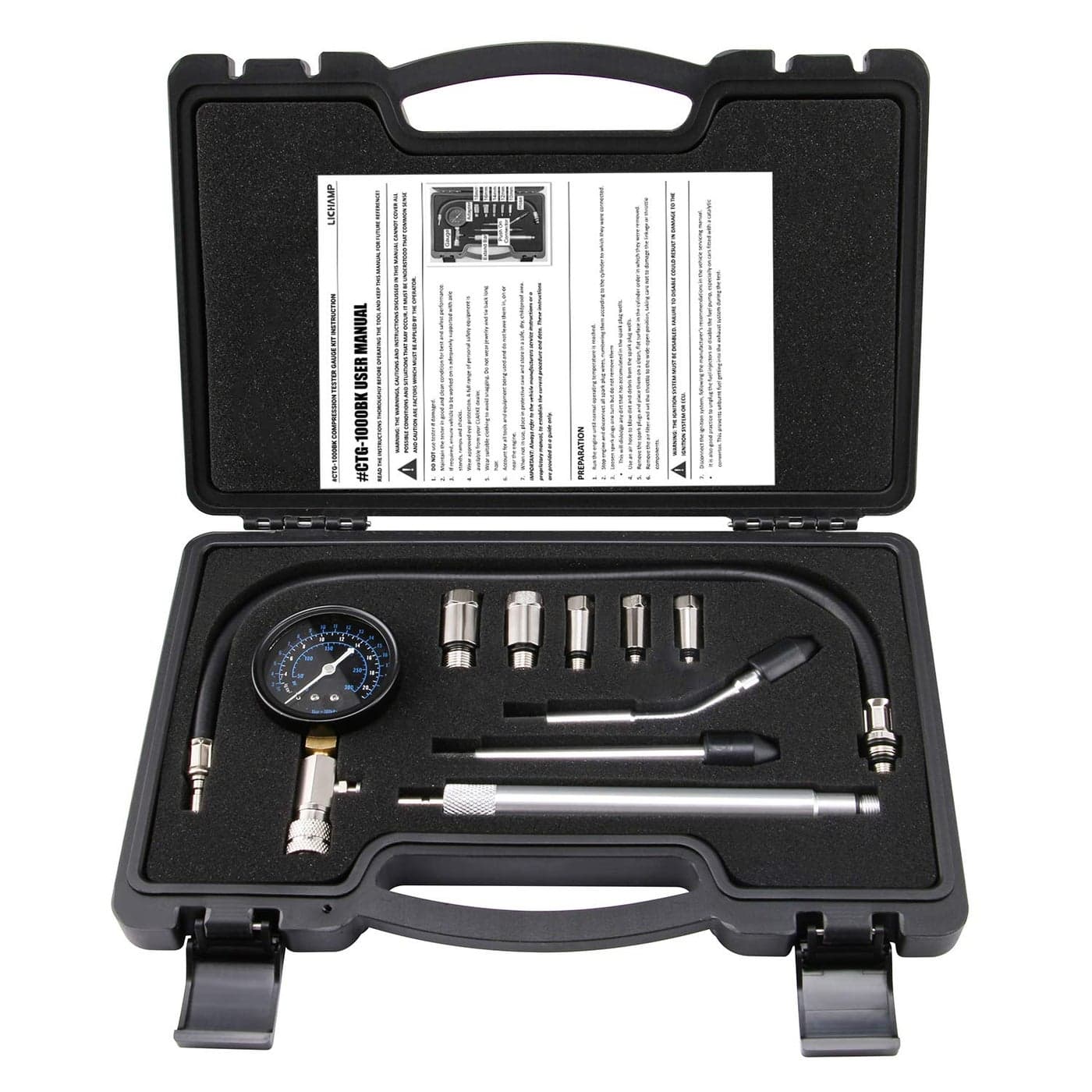 Lichamp Engine Compression Tester Automotive Master Petrol Engine Cylinder Pressure Gauge for Motorcycle Car Truck