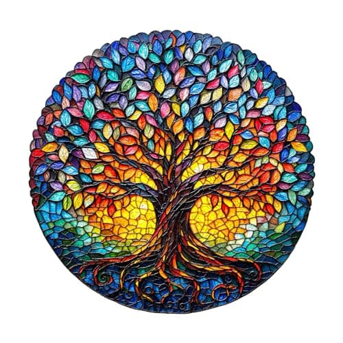 WOODBESTS Wooden Puzzles for Adults270 Pieces134132in Colored Glass Life Tree Wood Puzzles AdultUnique Shape Wooden Jigsaw Puzzles with Wooden Storage BoxPersonalized Gifts for Puzzle Lovers