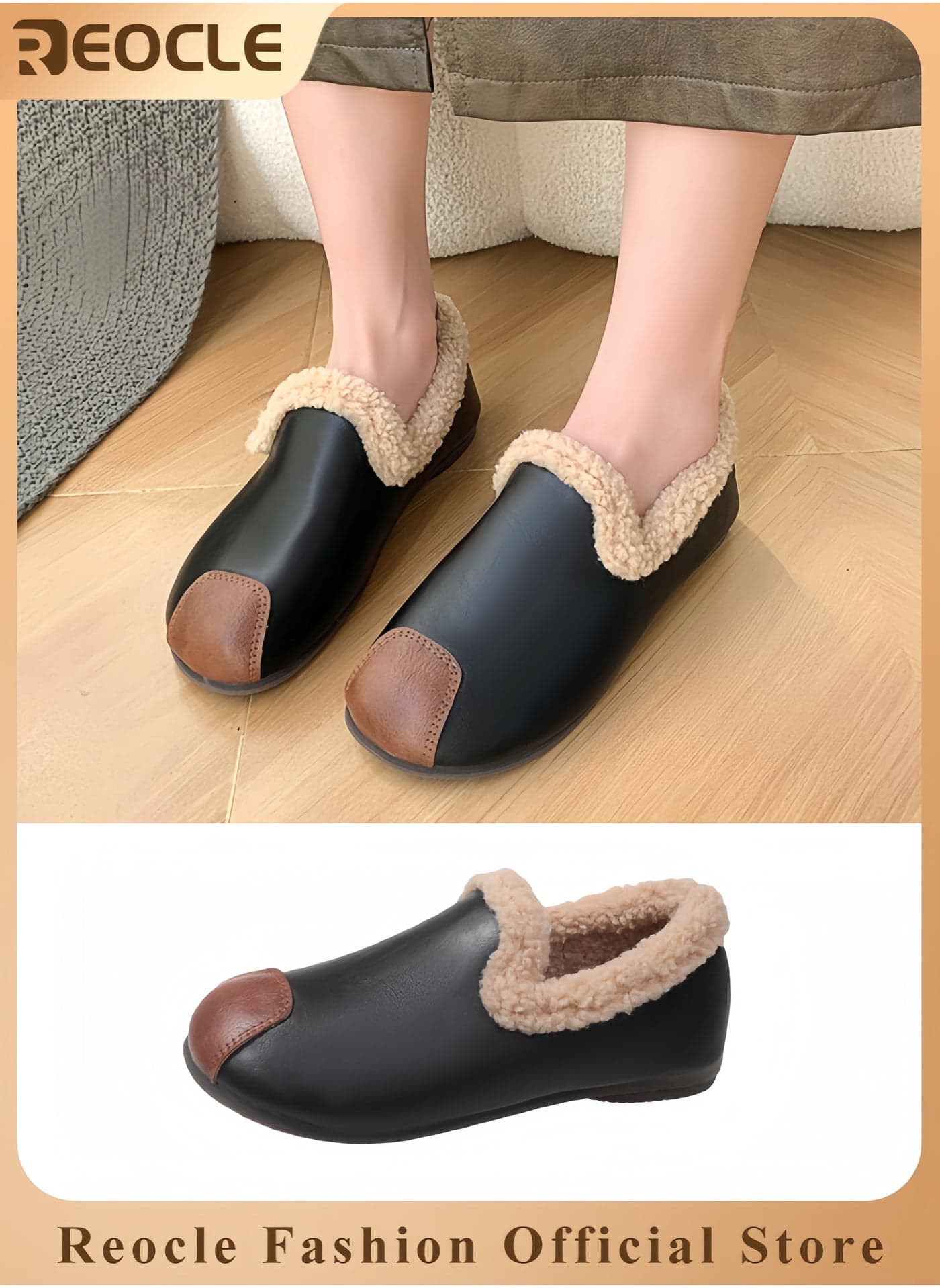 Women's Cotton Velvet Shoes Round Toe Moccasins Wild Flats Cozy Slip on House Shoes Winter Mini Boots with Comfy Rubber Sole