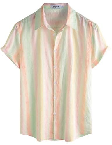 VATPAVE Mens Casual Hawaiian Floral Shirts Short Sleeve Button Down Tropical Shirts Beach Summer Shirts X-Large BeigePink
