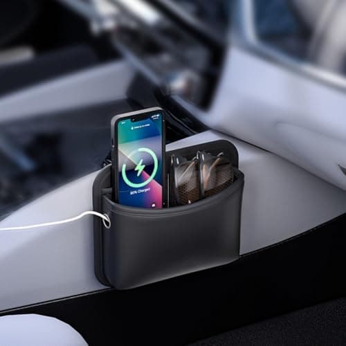 Cartisen Car Seat Side Pocket Organizer PU Leather Auto Door Console Mini Storage Bag for Keys Phone Sunglasses Registration and Documents Black