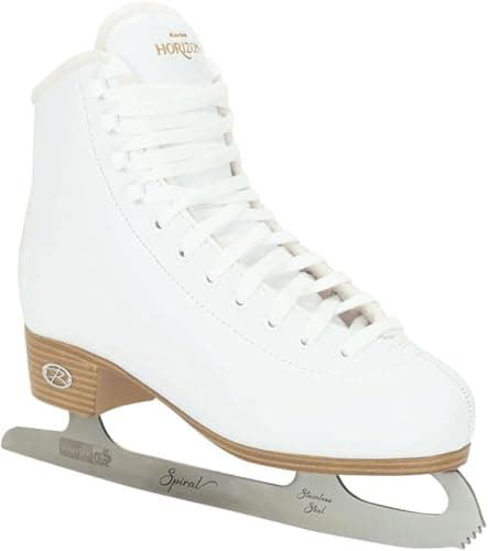 Riedell Horizon Junior Kids Ice Skates for Girls and Boys - Supportive Uppers with Plush Padded Lining, Smooth Stainless Steel Blades, and PVC Soles - White - 3 JR