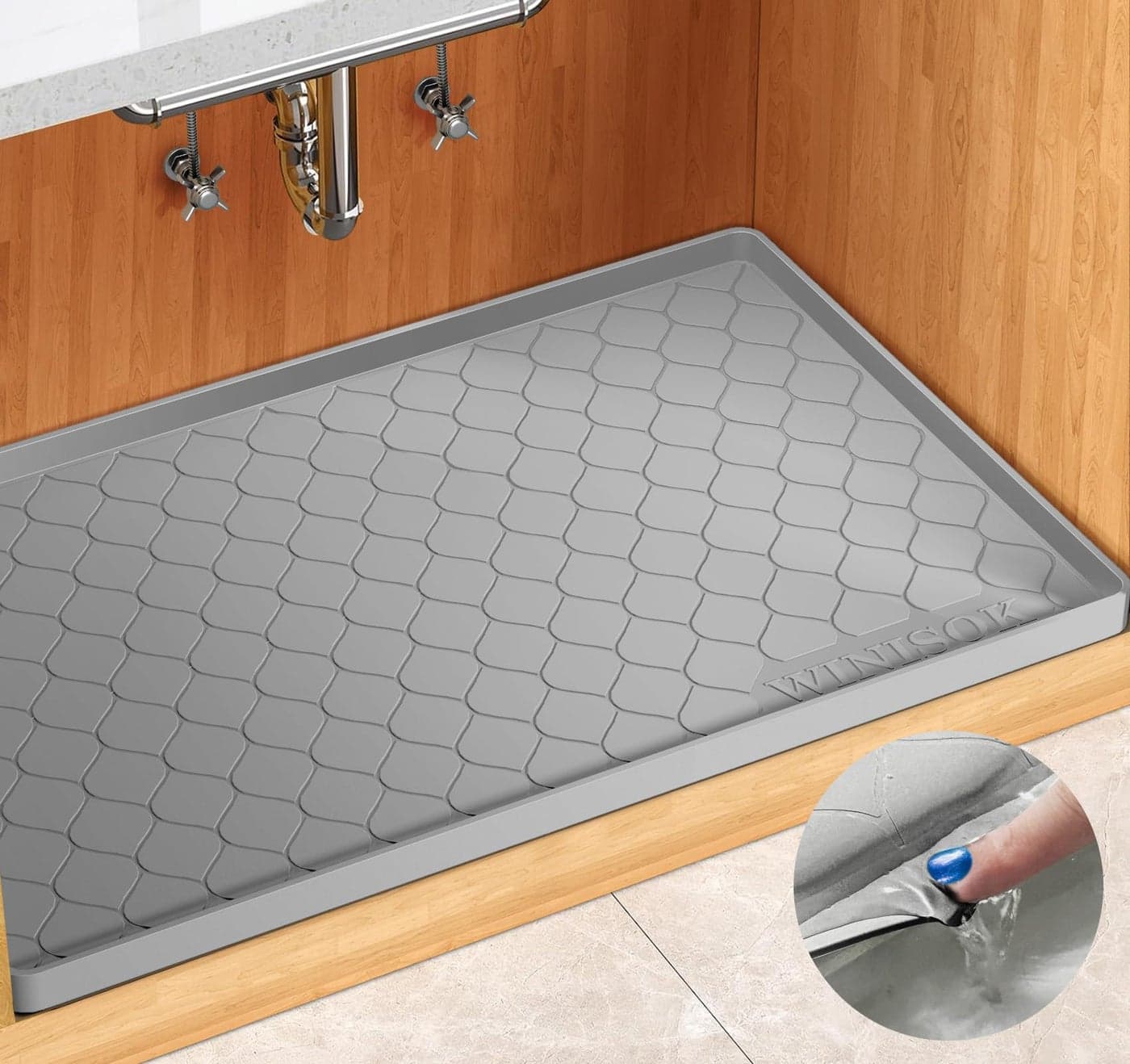 Winisok Silicone Under Sink Mat 34 x 22 kitchen Essentials and Gadgets Shelf liner and Cabinet Protector Home Organizers and Storage Waterproof Bathroom Tray