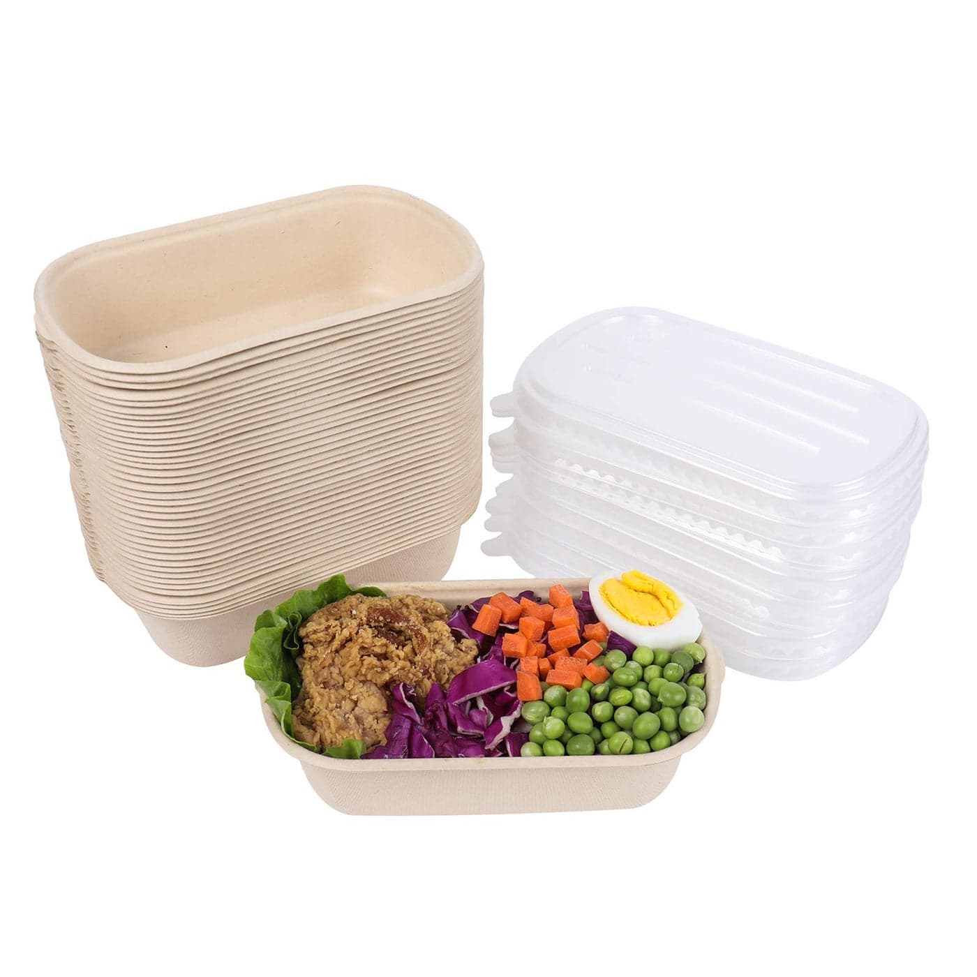 JAYEEY 23 oz Disposable salad bowls with lids Sugarcane Fiber Paper Bowls take away food containers meal prep food storage deli container 50 Pack