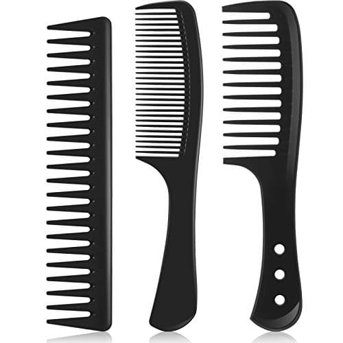 Patelai 3 Pieces Wide Tooth Detangling Hair Comb Styling Set Carbon Fiber Styling Cutting Comb Anti Static Heat Resistant for Women Curly Straight Long Hair Black