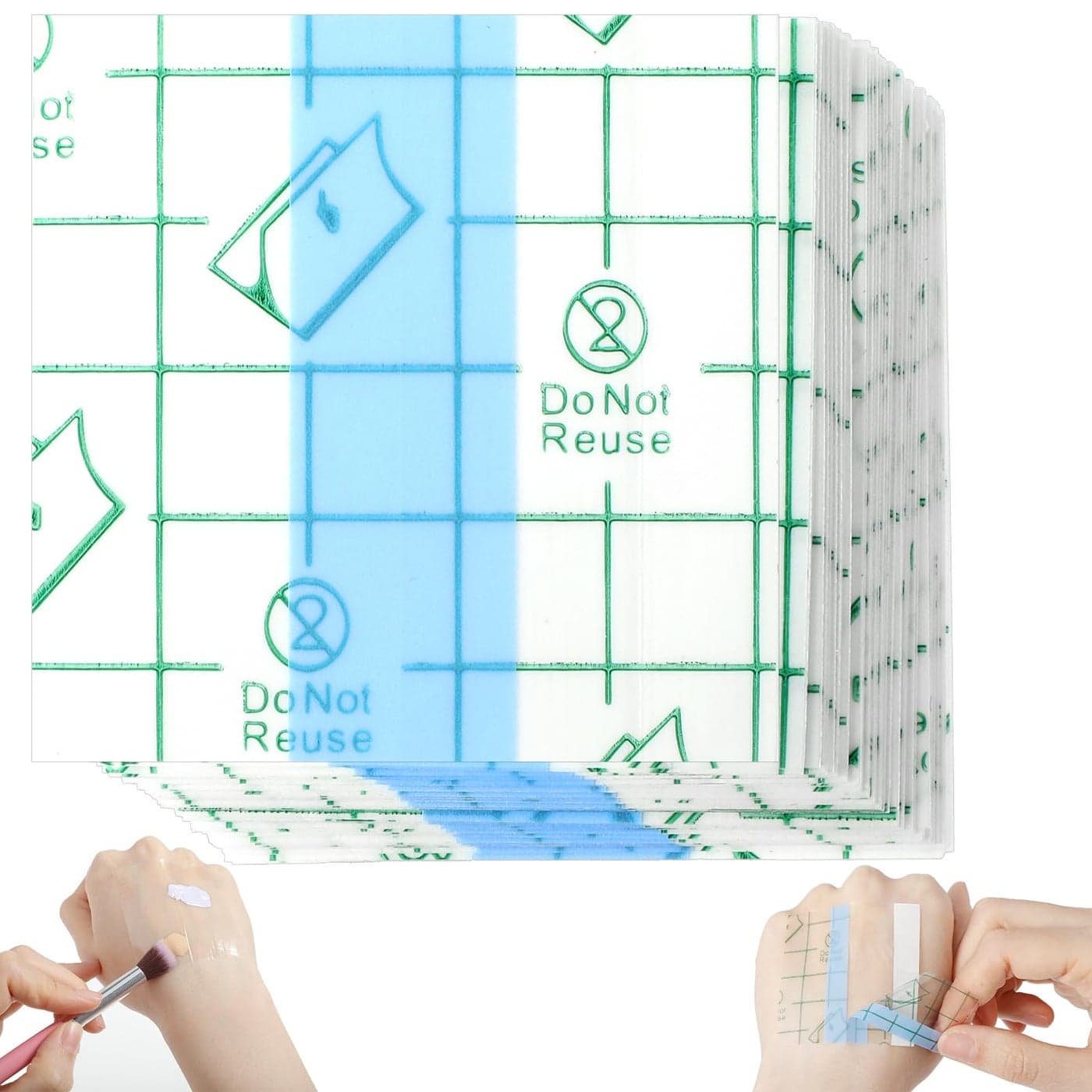 Qianyu 100 Pieces Makeup Hand Palette Single Use Makeup Mixing Palette Professional Makeup Artist Must Haves Disposable Transparent Waterproof Cosmetic Tray Adhesive Tape for Women and Girls