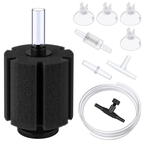 Pawfly Large Aquarium Bio Sponge Filter Quiet Fish Foam Filter with Airline Tubing Suction Cups Check Valve Connectors and Control Valve Accessories for Betta Fry Shrimp Fish Tank up to 60 Gallon