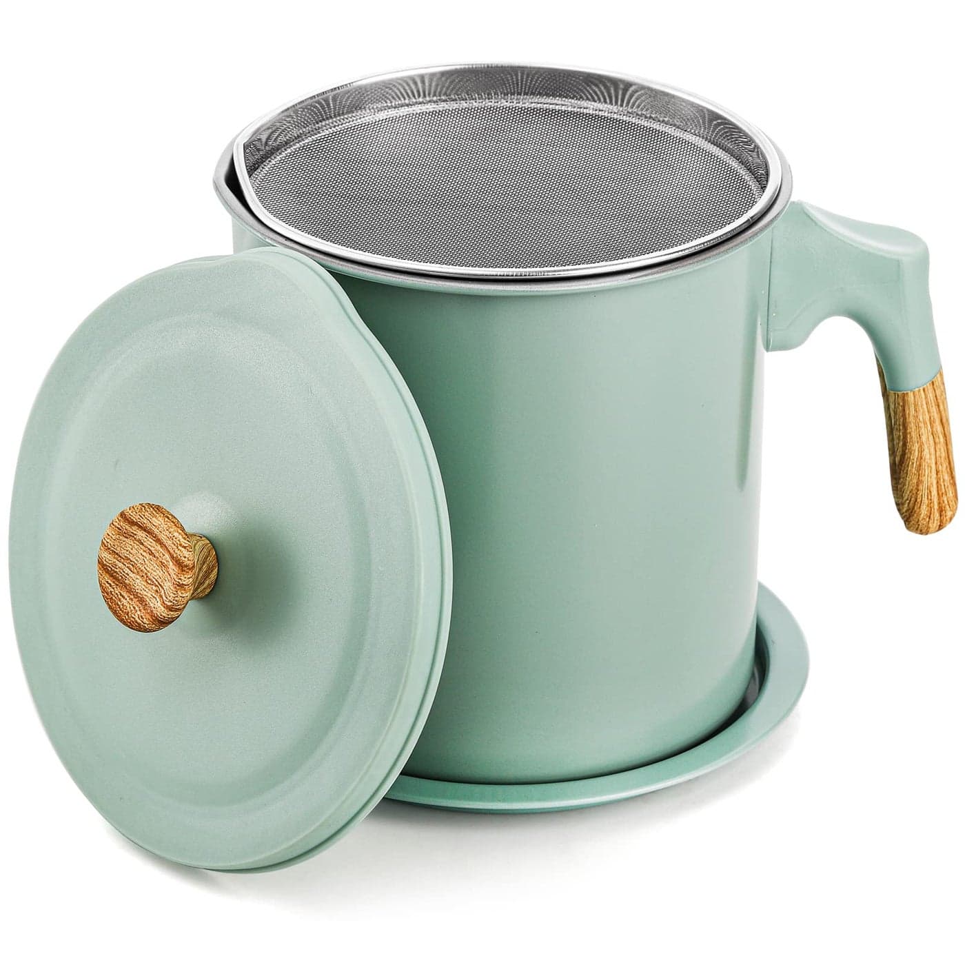 Lyellfe Bacon Grease Container with Strainer 14L48 Oz Stainless Steel Oils Filter Pot for Kitchen Green Cooking Oil Storage Holder for Used Cooking Oils Fat and Frying Oil