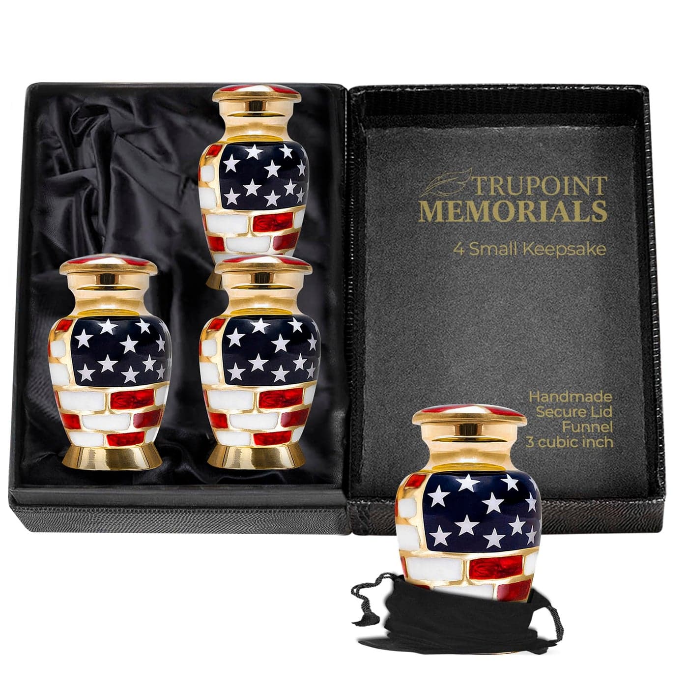 Trupoint Memorials Small Urns for Human Ashes Keepsake Military and Patriotic Decorative Mini Cremation Urn for Veteran Adult Men Women Set of 4 Gold