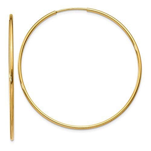 Large 14k Yellow Gold Continuous Endless Hoop Earrings, 1.25mm Tube (1.6 inches, 41mm)