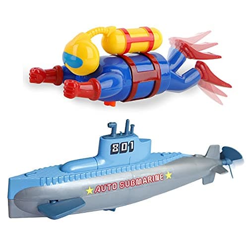 Windup Diver Submarine Bath Toy Funny Swimming Frogman Pigboat Scuba SUB Bathtub Toy Clockwork Tub Water Toy for Kids DiverSubmarine