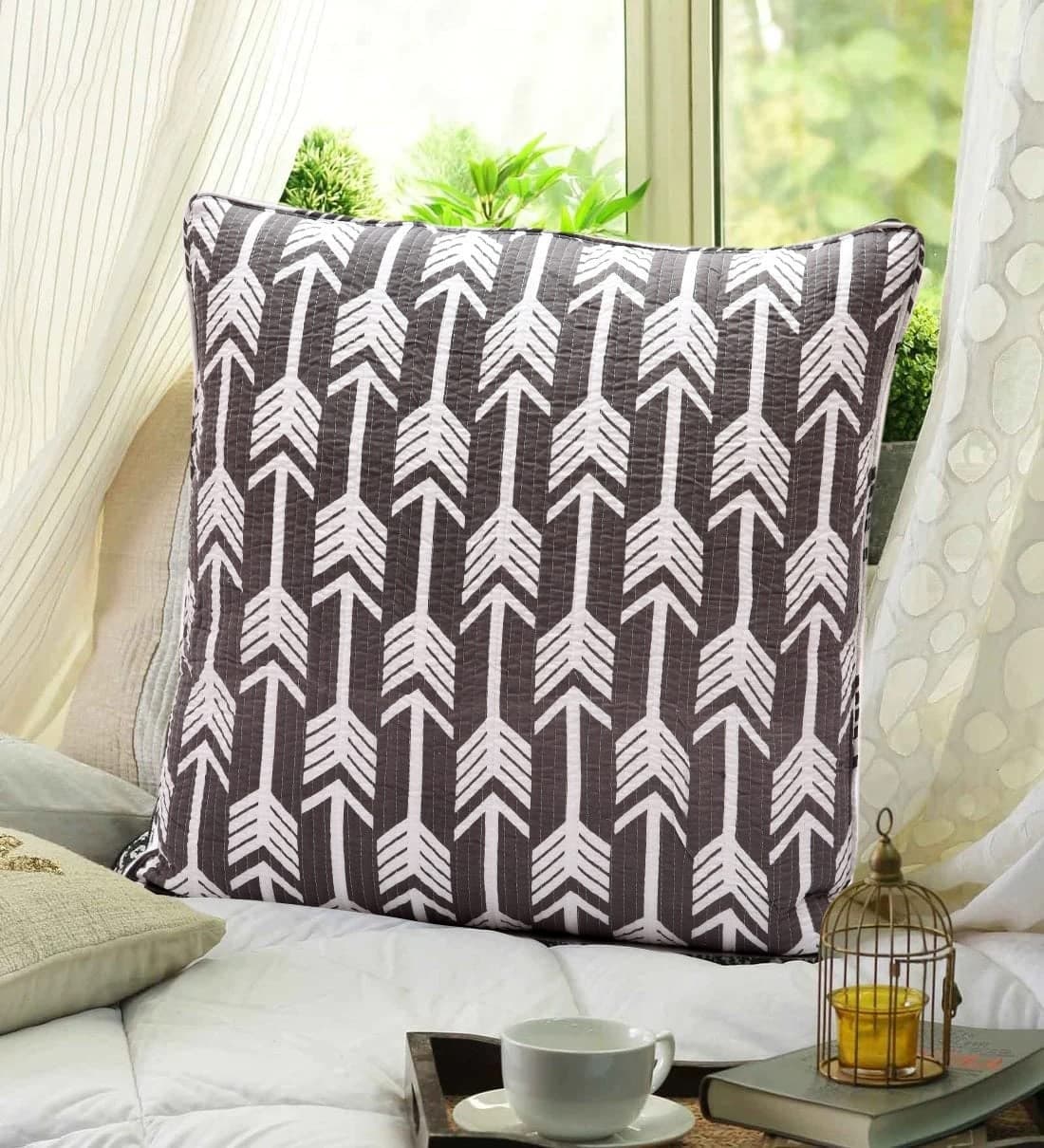 COZY FURNISH Super Soft Cotton Quilted Reversible Cushion Covers 24X24(Inches),Pack of 2, Front is Quilted with Soft Cotton Hidden Zipper Closure