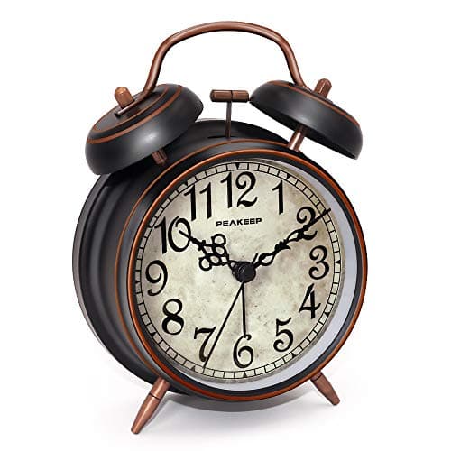 Peakeep Retro 4.5 inches Battery Operated Twin Bell Loud Alarm Clock (Black with Arabic)