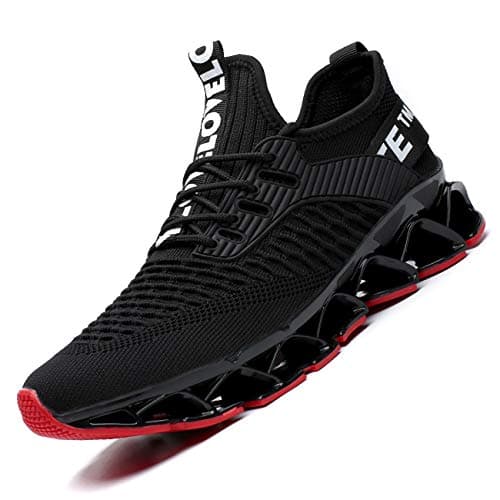 Chopben Men's Running Shoes Blade Non Slip Fashion Sneakers Breathable Mesh Soft Sole Casual Athletic Lightweight Walking Shoes(13,Black/Red)