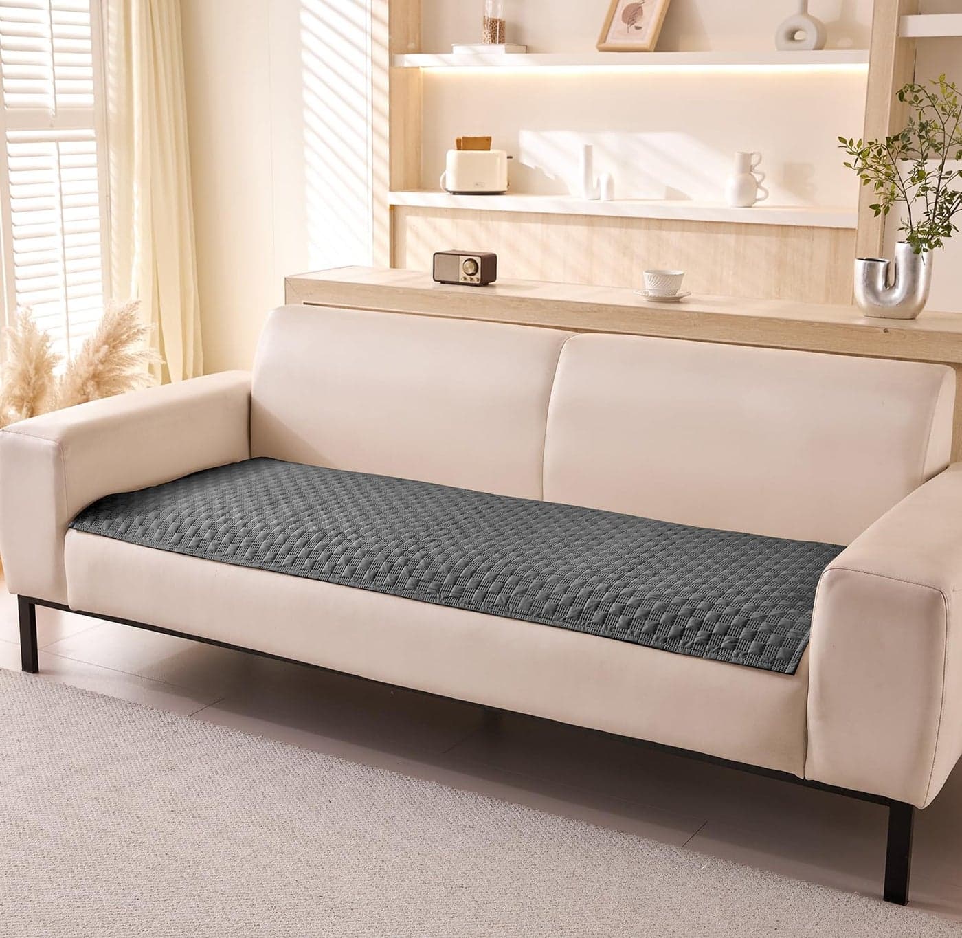 House of Quirk Luxury Waterproof Sofa Cover 1/2/3/4 Seater Anti-Slip Plaid Sofa Cover Washable Sofa Slipcover Furniture Protector from Pets Replacement Protector (Three Seater, Charcoal, 70x180cm)