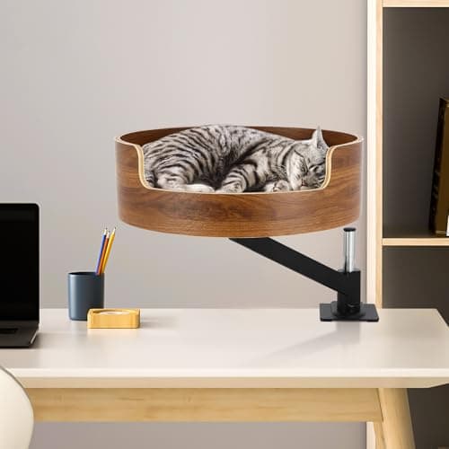 Cat Desk Bed - Desktop Attachment Cat Perch for Home Office,360°Rotating & Adjustable Supports up to 45 Lbs - Metal Frame for Table Mounted, Pet Furniture