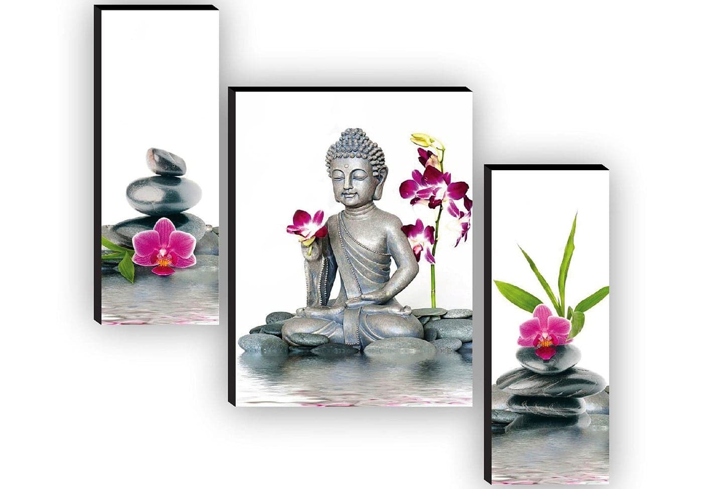 SAF paintings Set of 3 Buddha Paintings for living room with frame Self Adeshive UV Textured MDF Framed Painting 12 Inch X 18 Inch SAF-JM7712