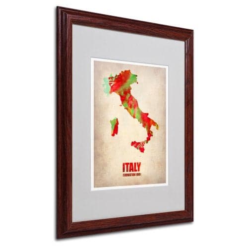 Italy Watercolor Map by Naxart Matted Framed Art, 16 by 20-Inch, Wood Frame