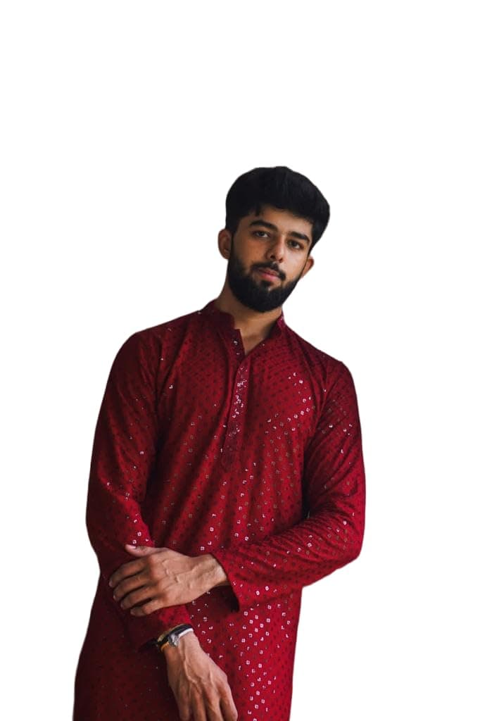 LookMark Present Men's Pure Rayon Chikankari Sequins Kurta||Men's Chikankari Maroon Coloured Kurta|| AZ-LM-OG-Kurta 11 Maroon-XXL