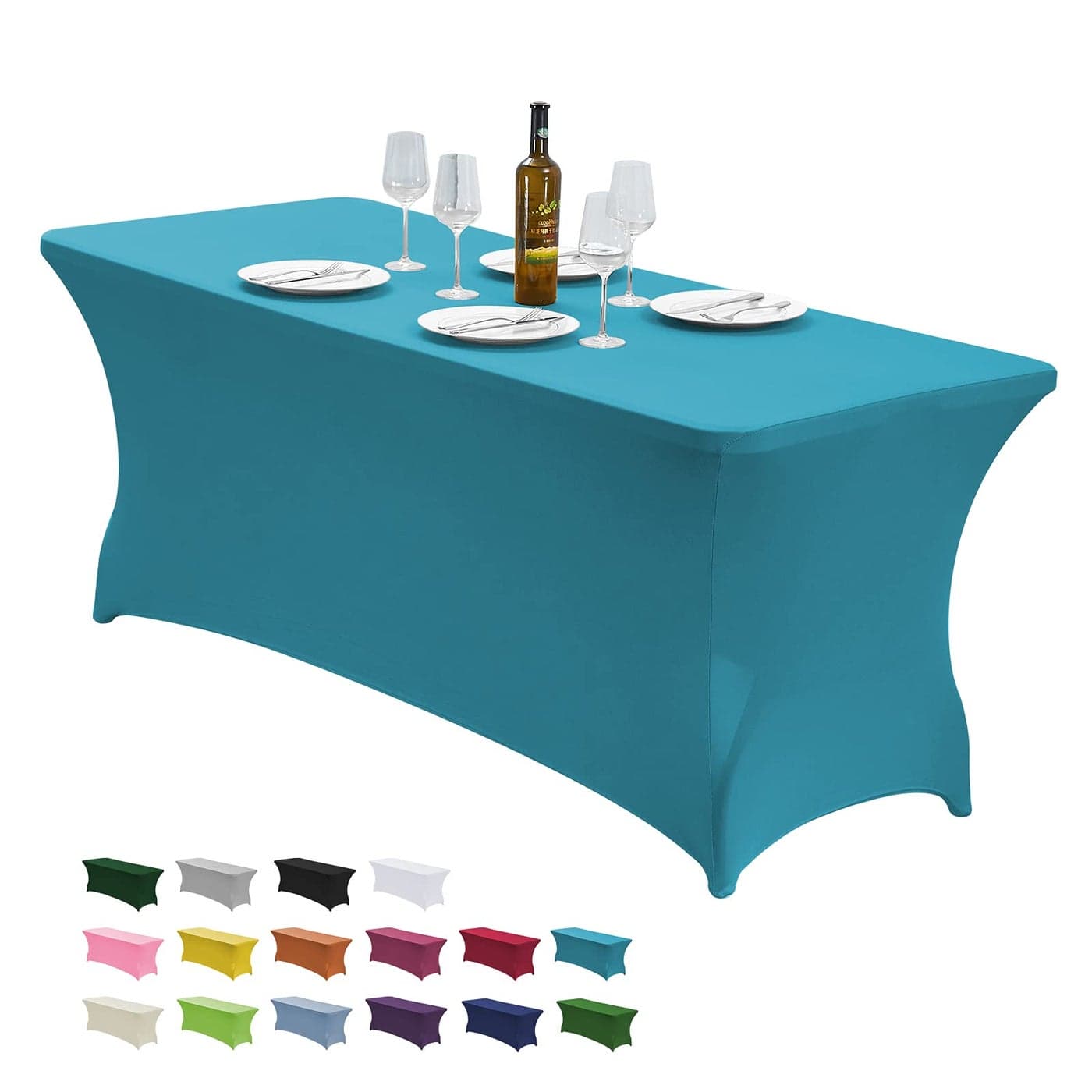 CWK 4FT Stretch Spandex Table Cover for Rectangular Fitted Folding Tables Wrinkle Resistant Elastic Stretchable Patio Tablecloth Protector for Party Banquet Wedding and Events Teal