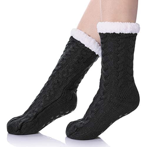 SDBING Women's Winter Super Soft Warm Cozy Fleece Lined Fuzzy Slipper Socks with Grippers (Gray B, 6-10)