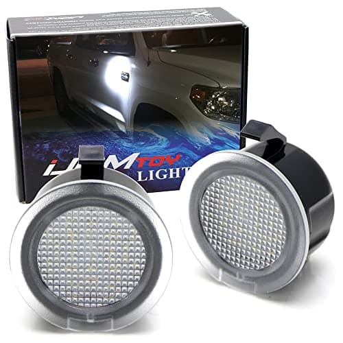 iJDMTOY White LED Under Side Mirror Puddle Lights Compatible with 2007-2021 Toyota Tundra Sequoia (Powered by 18 pcs White SMD Lights)