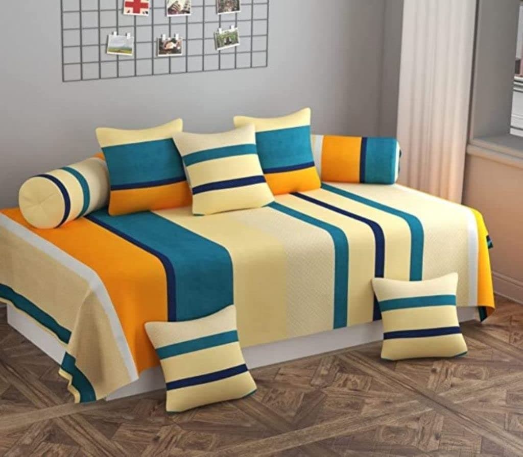 RRC Super Soft Brushed Microfiber Cotton Diwan Set 1 Single Bedsheet 60 X 90 Inches5 Cushion Covers16x 16 inches and 2 Booster Covers16 X 32 inches 8 PCS Set Multicolor