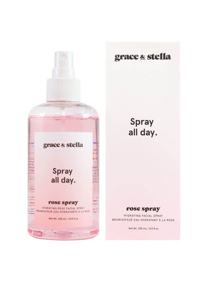 Rose Water Facial Spray (240ml) - Vegan - Rose Water Spray for Face - Rose Spray Facial Mist - Rosewater Spray Toner Rose Hydrosol by Grace and Stella