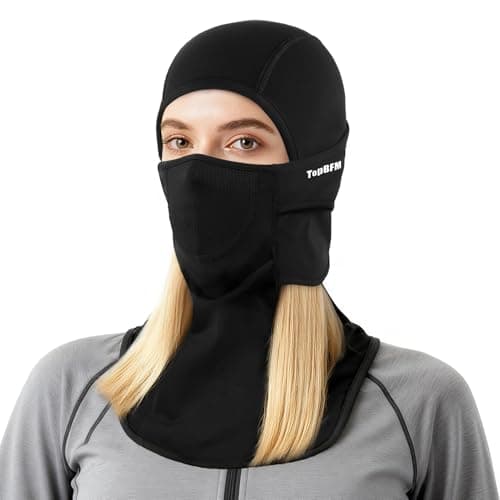 Balaclava Women with Long Hair, Ski Mask Movable Thermal, Cold Weather Face Cover for Skiing Outdoor Activities Black