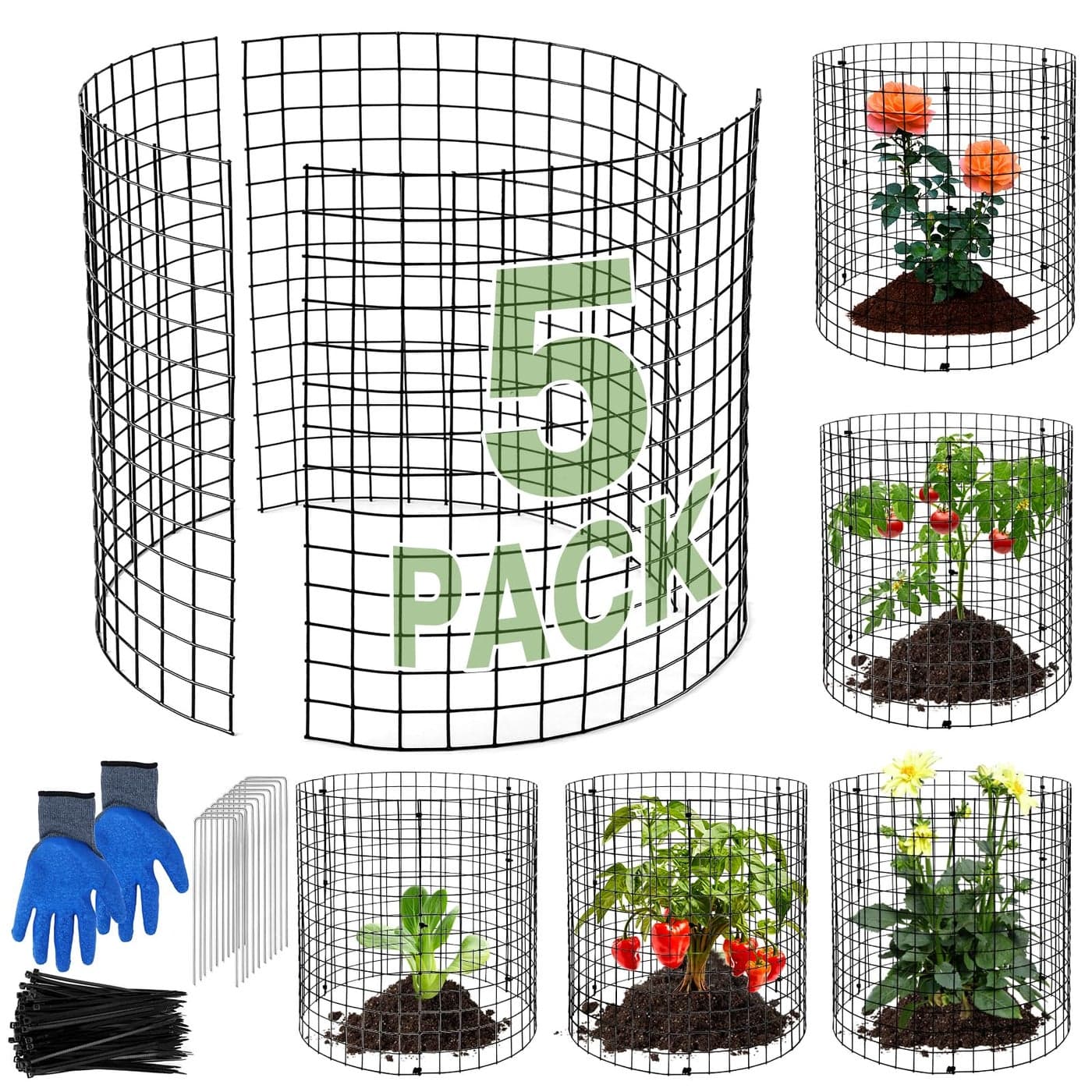 MWELLEWM 15Pcs Plant Protectors from Animals Metal Plant Cages for Outdoor Plants Plant Cage Supports Keep Animal Out Garden Wire Mesh Protection from Rabbit Chicken Squirrel Tree Flower