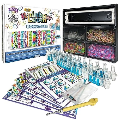 Rainbow Loom® Bracelet Craft Kit Features Carrying Case, 8 Bracelet Instructions, Bracelet Display Rack, 1800 Colorful Bands, Make Up to 72 Bracelets for Boys and Girls 7+