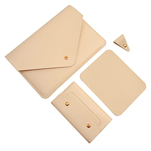 Benfan Laptop Sleeve 15 Inch Compatible with New MacBook Pro 15, MacBook Pro 16, Surface Book 15, Dell XPS 15 with Small Pouch, Mouse Pad and Cord Organizer, Color Beige